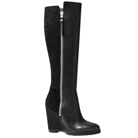 Michael Kors Shoes - Michael Kors Clara Black Suede Leather Wedge Boots Womens Size 11M